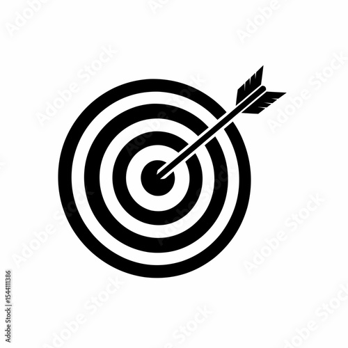 This high-quality vector graphic features a solid black minimalist bullseye target icon with concentric circles and a diagonal arrow in the center, emphasizing precision and fine details.