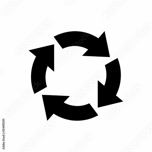 This high-quality vector graphic features a solid black minimalist circular arrow loop icon with three thick arrows in a clockwise sequence, emphasizing rotation and fine details.