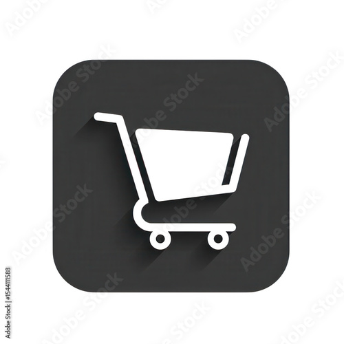 Dark gray shopping cart icon in square button isolated on transparent background