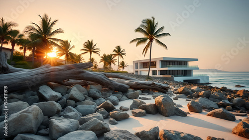 tropical beach with palm trees