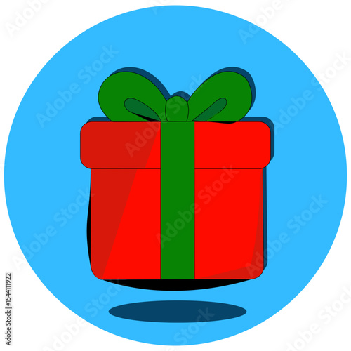  Bright red gift box with a green ribbon, ready for celebration. Ideal for invitations, banners, or Christmas promotional designs. Deliver surprise and joy with this festive element.