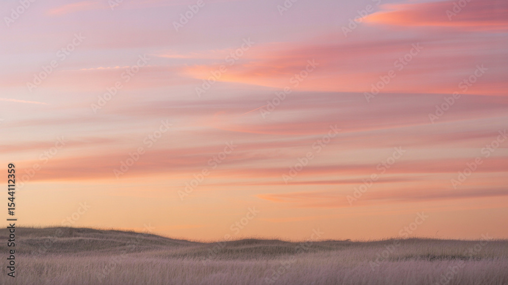 Obraz premium Vibrant sunset paints the sky over a serene landscape with gentle hills and calm atmosphere