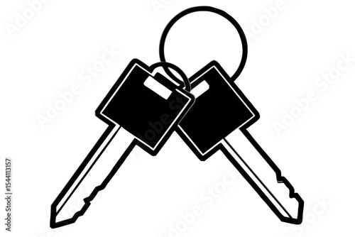 Two Black Car Keys on a Ring Realistic Illustration