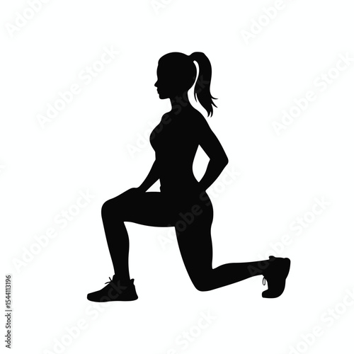 Woman doing lunges silhouette isolated on white background