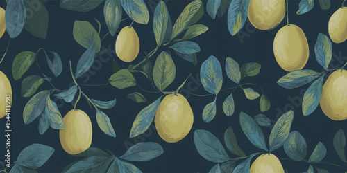 Elegant Mediterranean Olive Branch, Leaves, Fruits Seamless Print. Rustic Botanical Pattern for design, textile, packaging, fabric, wallpaper, branding, stationery, wrapping paper interior decor