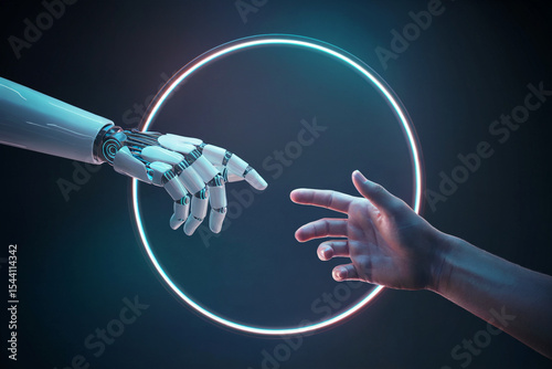 Human Robotic Hand Neon Blue Reach