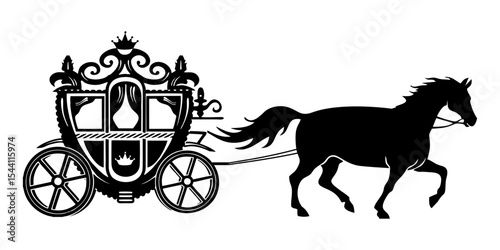 Silhouette of carriage - cinderella cariage - carriage with horse