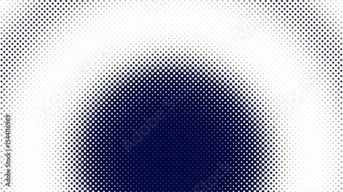 An illustrative halftone image showcasing a circular pattern formed by small blue and white dots, with white dots outlining the circle and blue dots filling its interior