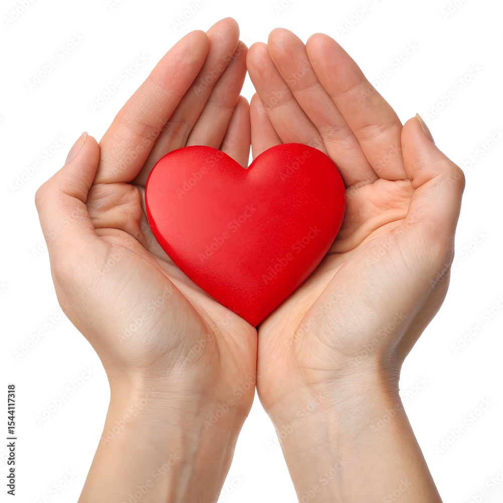 Fototapeta premium Hands Holding Red Heart – Symbol of Love and Care on White Background