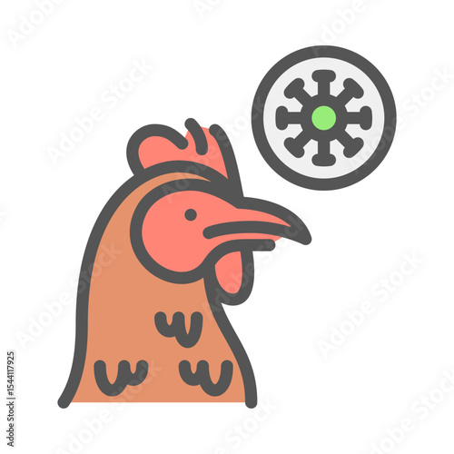 bird flu filled outline icon. chicken pox color line illustration.