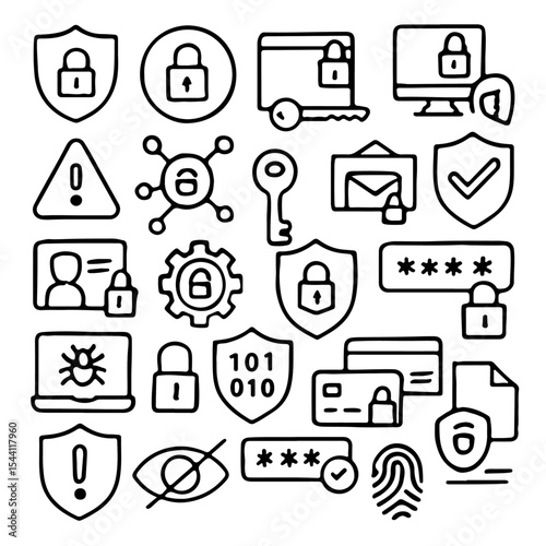 Cybersecurity and data protection icons for secure networks
