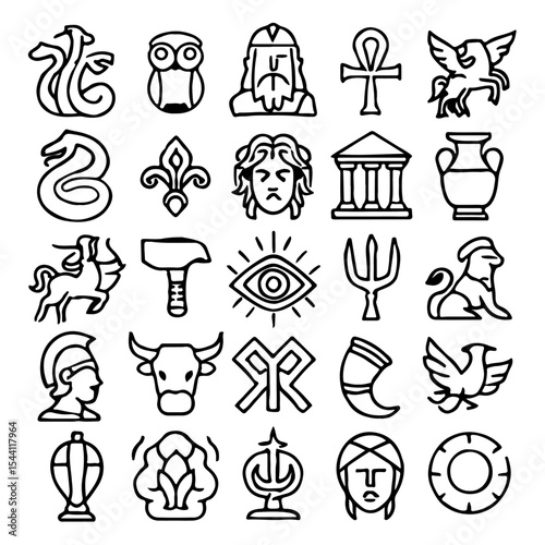 A collection of various outline drawing religious symbol