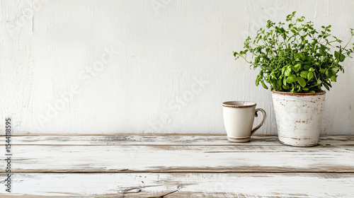 Rustic kitchen background, Herbs in Terracotta Pots with Spice Jars , Generative ai