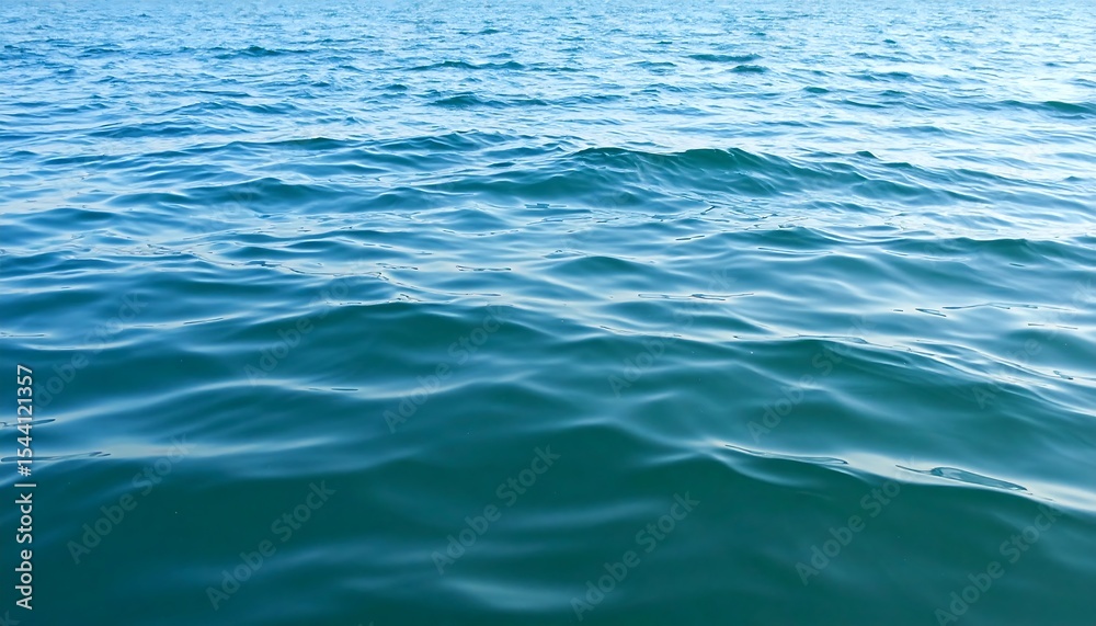 Naklejka premium Subtle waves ripple across a lake's surface, showcasing the tranquil movement in blue-green water.