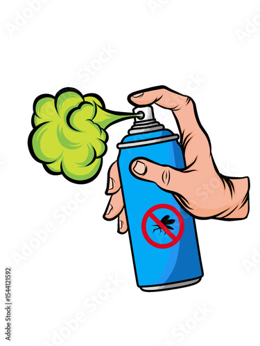 vector illustration of hand holding mosquito spray bottle