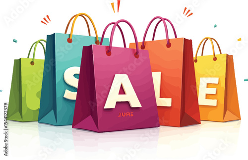 Colorful shopping bags sale promotion retail shopping discount offers and special deals for customers