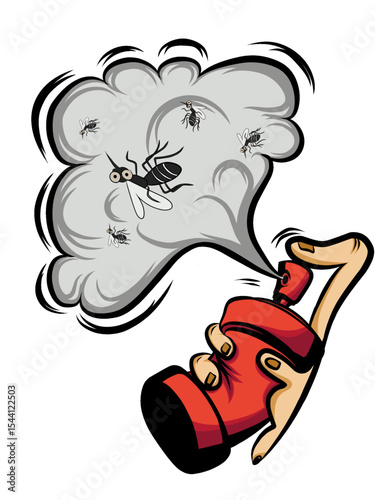 vector illustration of hand holding mosquito spray bottle
