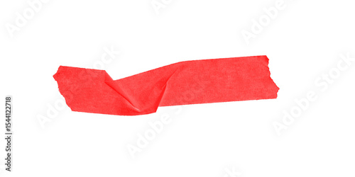 A vibrant ripped piece of red tape against the stark black backdrop seemingly detached and on transparent background