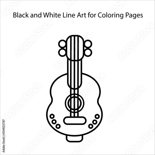 Cute Cartoon Guitar – Black and White Line Art for Coloring Pages
