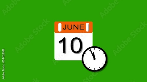 4K calendar animation June 10 date 2025 animation. clock and black background clean and stunning 4k animation.