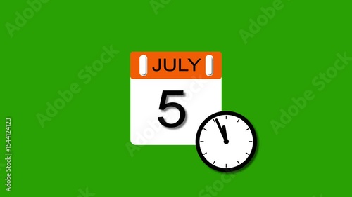 4K calendar animation July 5 date 2025 animation. clock and black background clean and stunning 4k animation.
