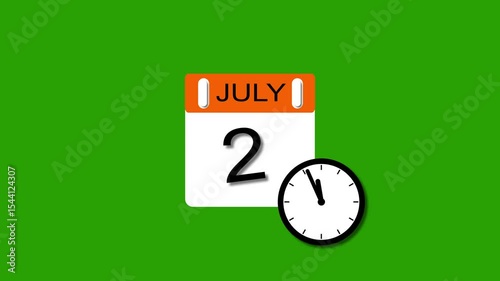 4K calendar animation July 2 date 2025 animation. clock and black background clean and stunning 4k animation.