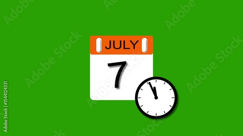 4K calendar animation July 7 date 2025 animation. clock and black background clean and stunning 4k animation.