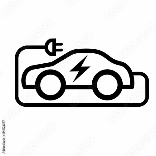 recharge car electric energy. electric eco car with wire plug outline vector icon isolated on white background. electric auto car flat icon for web, mobile and user interface design.