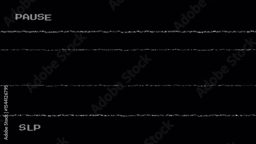 Text VCR playing and pausing a VHS blank tape on transparent background. Analog VHS retro pause static. Alpha channel 4K video