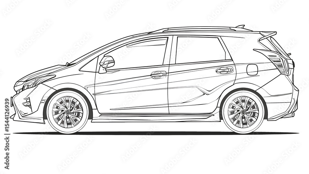 Fototapeta premium Vector Line Art of Modified Hatchback Car
