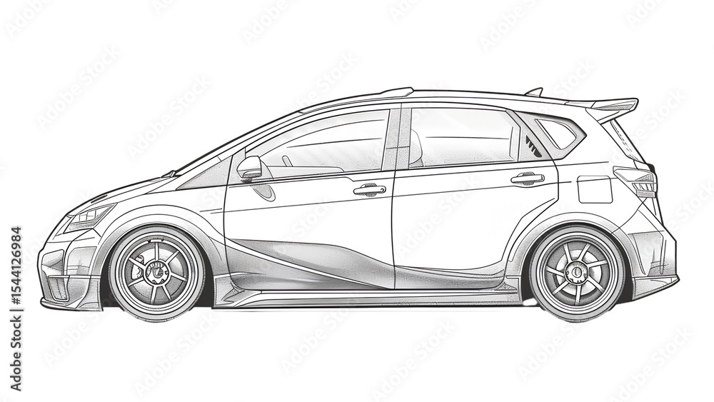 Vector Line Art of Modified Hatchback Car Vector Line Art of Modified Hatchback Car