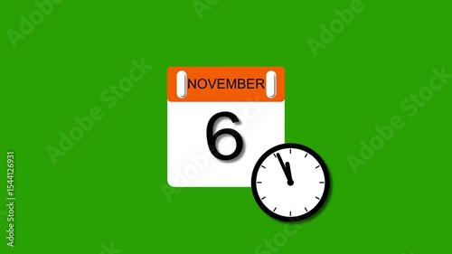 4K calendar animation November 1 date 2025 animation. clock and black background clean and stunning 4k animation.