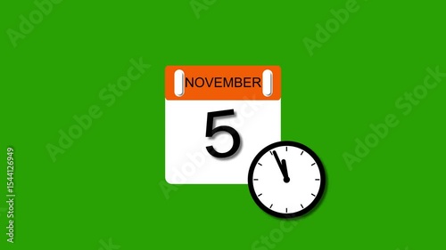 4K calendar animation November 1 date 2025 animation. clock and black background clean and stunning 4k animation.