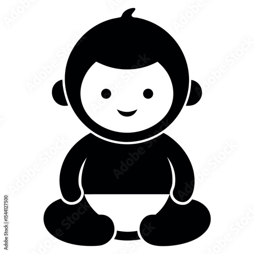 Black silhouette of a single minimalist infant icon. Ideal for baby products, childcare branding, maternity services, parenting blogs, and newborn-related design projects.