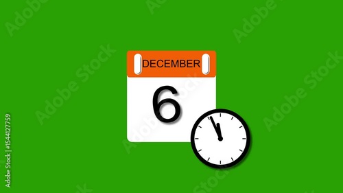 4K calendar animation December 1 date 2025 animation. clock and black background clean and stunning 4k animation.