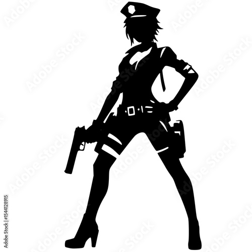 Minimalist Female Police Cosplay Silhouette – Black SVG Clipart Icon