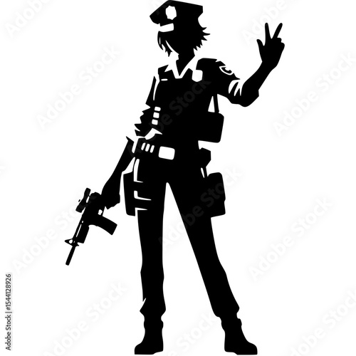 Minimalist Female Police Cosplay Silhouette – Black SVG Clipart Icon