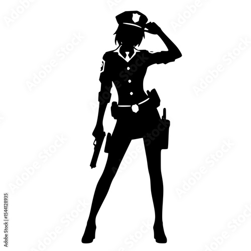 Minimalist Female Police Cosplay Silhouette – Black SVG Clipart Icon