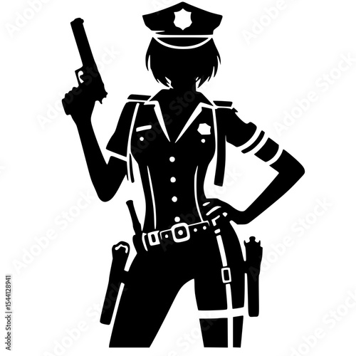 Minimalist Female Police Cosplay Silhouette – Black SVG Clipart Icon