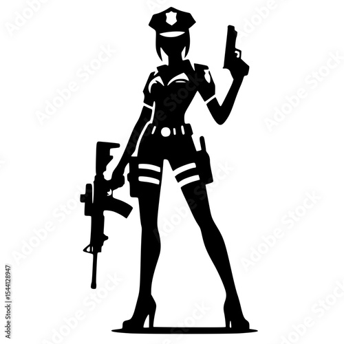 Minimalist Female Police Cosplay Silhouette – Black SVG Clipart Icon