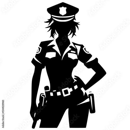 Minimalist Female Police Cosplay Silhouette – Black SVG Clipart Icon