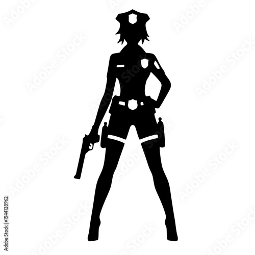 Minimalist Female Police Cosplay Silhouette – Black SVG Clipart Icon
