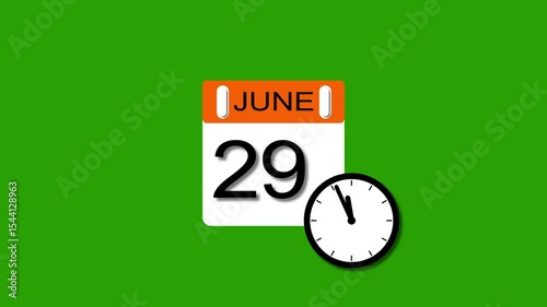 4K calendar animation June 29 date 2025 animation. clock and black background clean and stunning 4k animation.