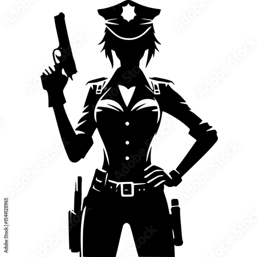 Minimalist Female Police Cosplay Silhouette – Black SVG Clipart Icon
