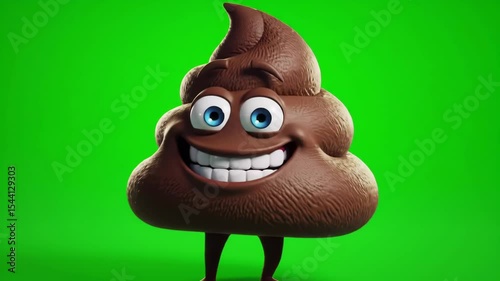 Smiling Poop Emoji Character on Green Screen