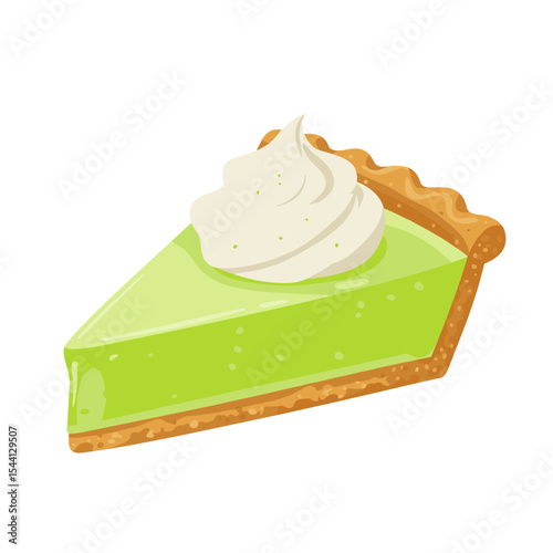 Slice of key lime pie with a golden graham cracker crust and whipped cream topping