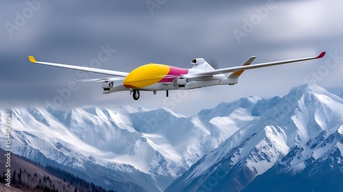 Drone Flying Over Majestic Snow-Capped Mountains Under Cloudy Sky