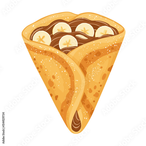 Illustration of a crepe folded and filled with banana and chocolate