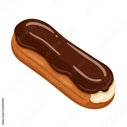 Illustration Chocolate éclair with glossy chocolate icing and cream filling