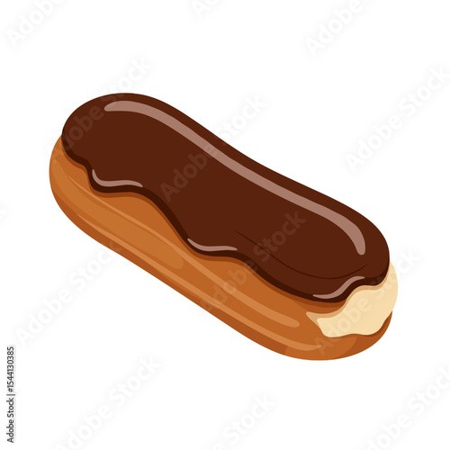 Illustration Chocolate éclair with glossy chocolate icing and cream filling